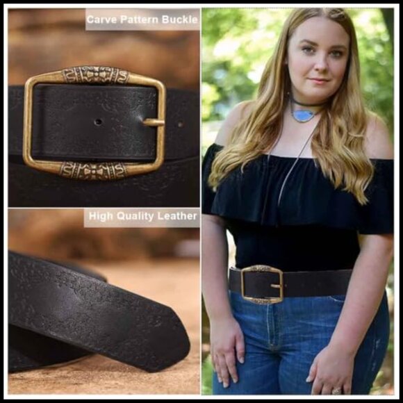 Vintage Western Faux Leather Belt with Adjustable Buckle main image 3